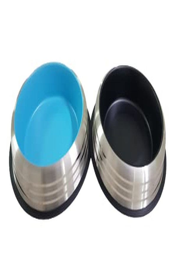 ELTON Set of 2 Colorful Belly Bowl Extra Large Stainless Steel Pet Bowl (2730 ml Silver, Blue, Black) - Image 1